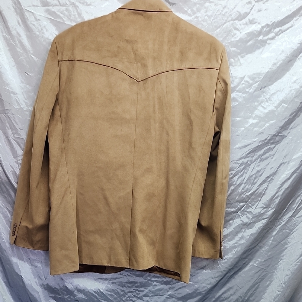 Circle S Dallas Texas Faux Suede Jacket Tan Two Button Mens 46R - Picture 11 of 11